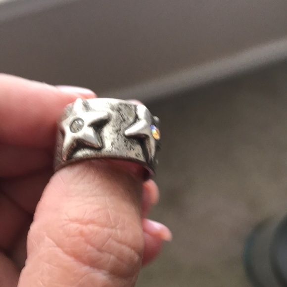 Avant garde ring with stars silver pewter size 7 1/2 - Picture 2 of 6